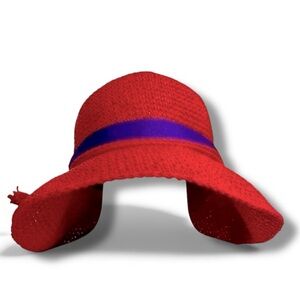 Red Hat Society Straw Hat Purple Ribbon Summer Coastal Grandma Bohemian Casual